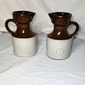 Vintage Oil and Vinegar Dining Pair/Salad Dressing Ceramic Bottles 1970s